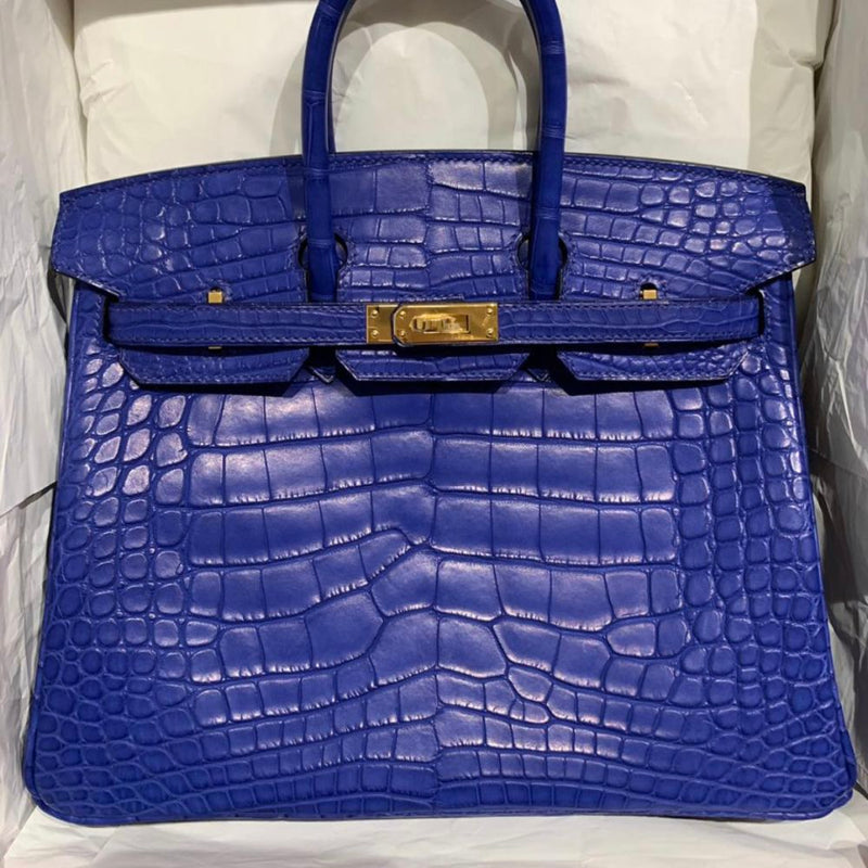 Hermès Birkin 25 Bleu Electrique Alligator Mississippi Matte Gold Hardware GHW