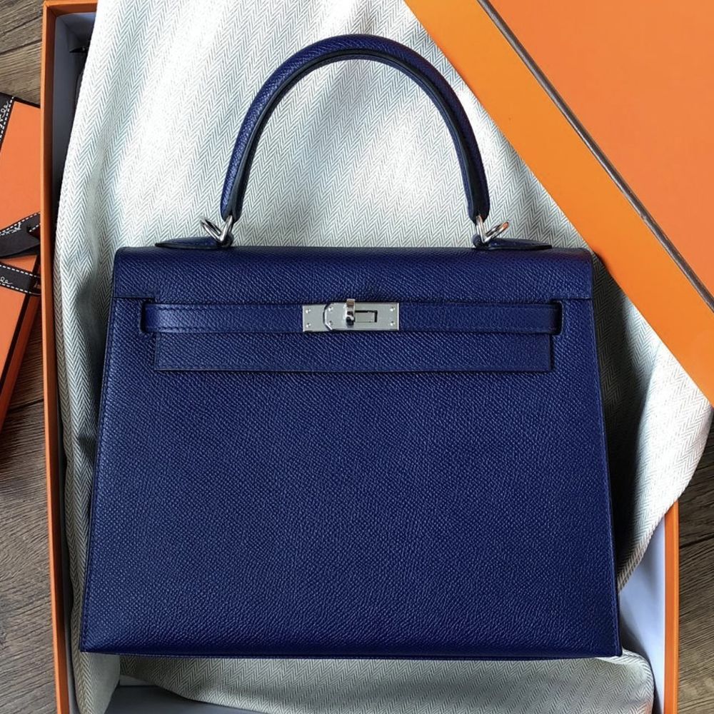 Hermès Kelly 25 Bleu Encre Sellier Epsom Palladium Hardware PHW — The  French Hunter