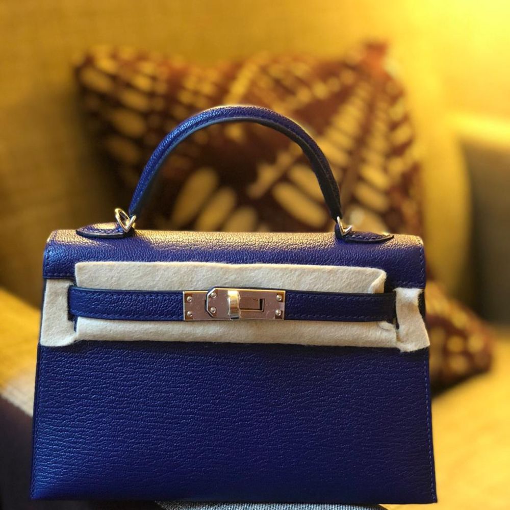 Hermès Kelly 20 Bleu Encre Sellier Chevre Mysore Palladium