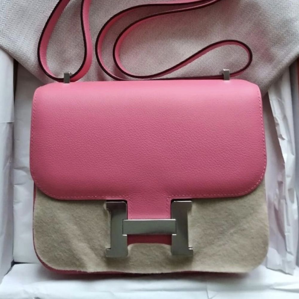 Hermès Constance 18 Rose Azalee Evercolor Palladium Hardware PHW