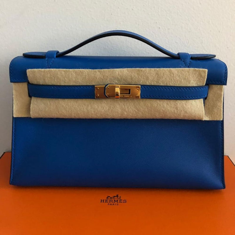 Hermès Kelly Pochette Bleu Zellige Swift Gold Hardware GHW