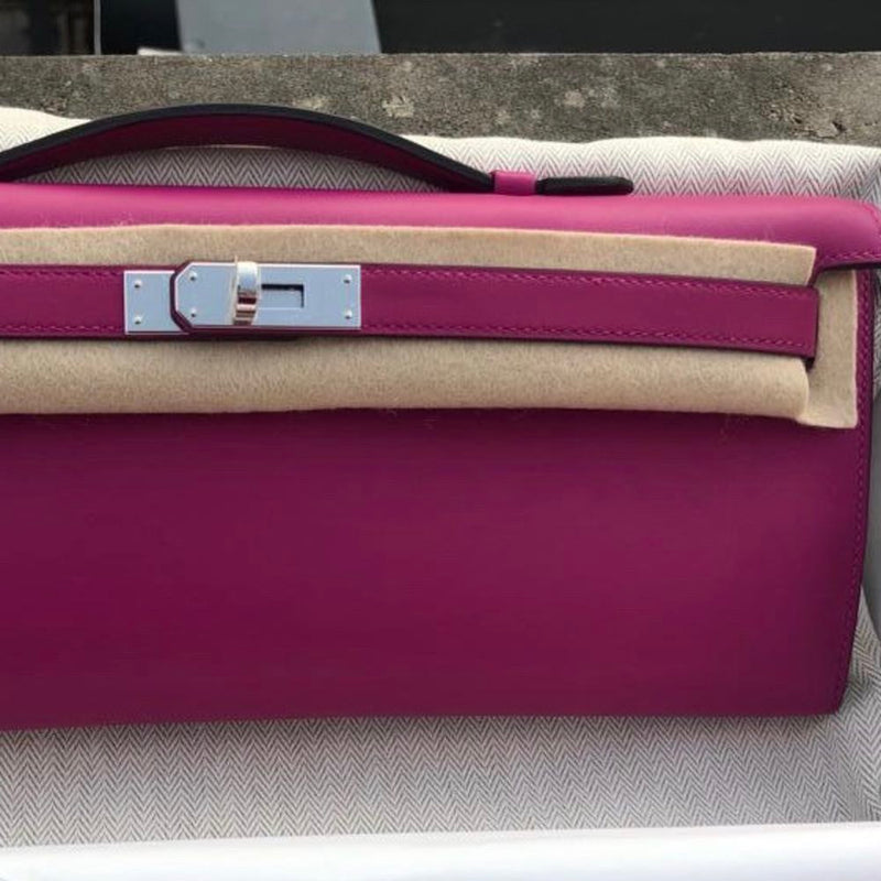 Hermès Kelly Cut Rose Pourpre Swift Palladium Hardware PHW