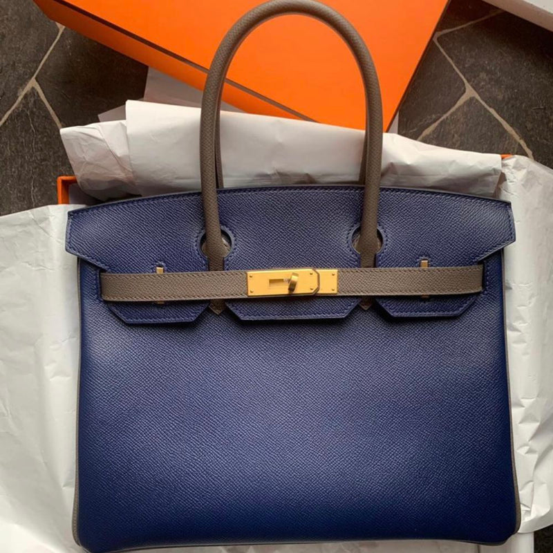 Hermès Birkin HSS 30 Bleu Saphir/Gris Asphalte Epsom Brushed Gold Hardware BGHW