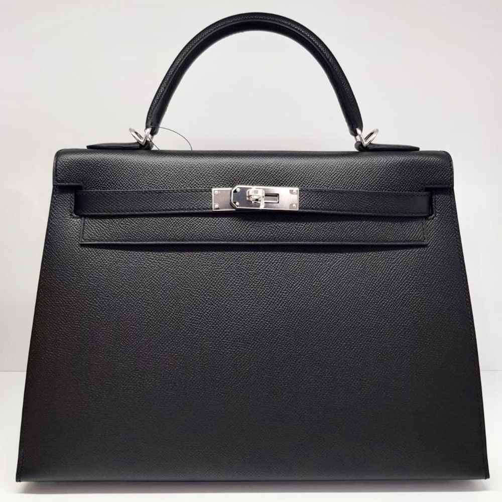 Hermès Kelly 32 Noir (Black) Sellier Epsom Palladium Hardware PHW