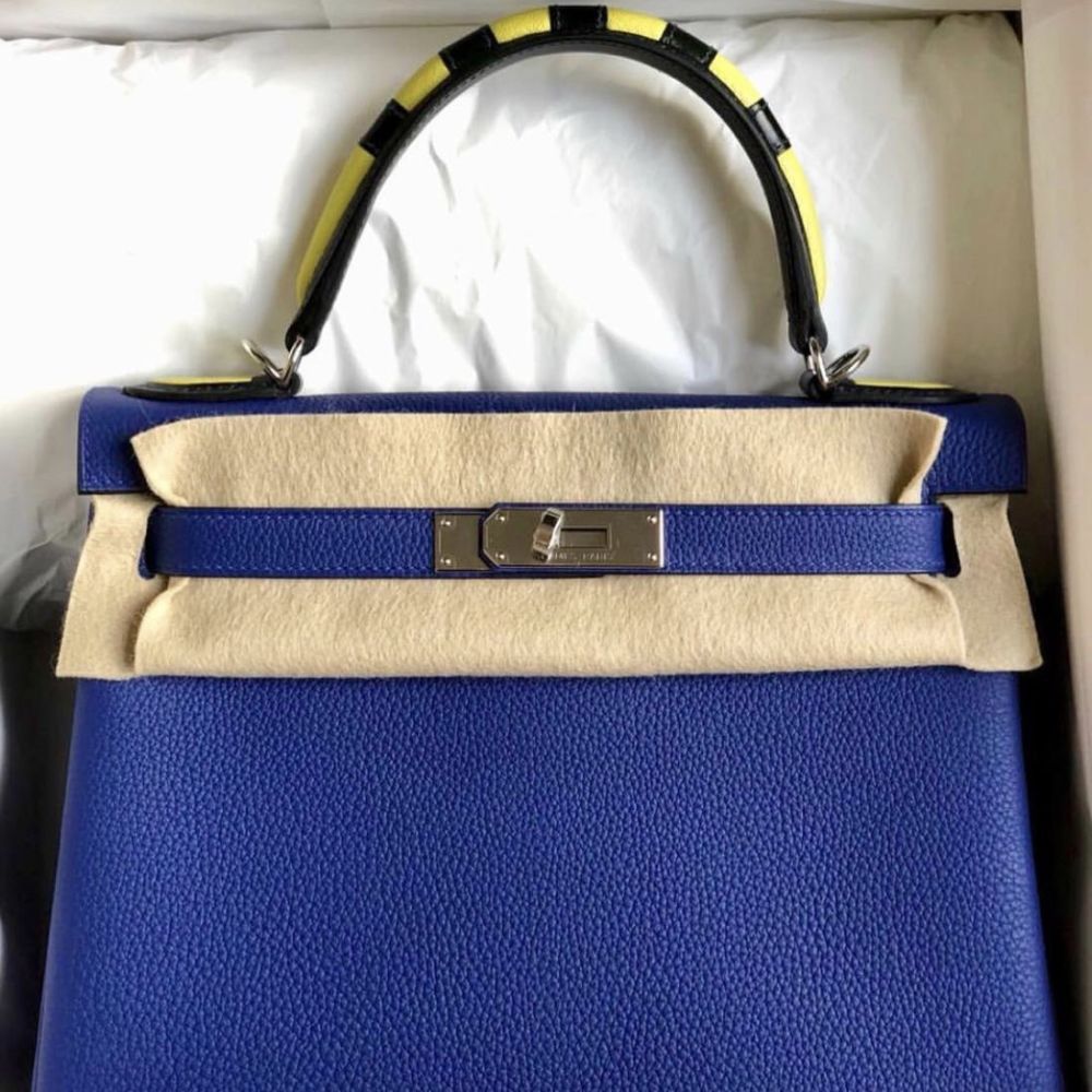 Hermès Kelly Limited Edition 28 Bleu Electrique Au trot Togo Palladium Hardware PHW