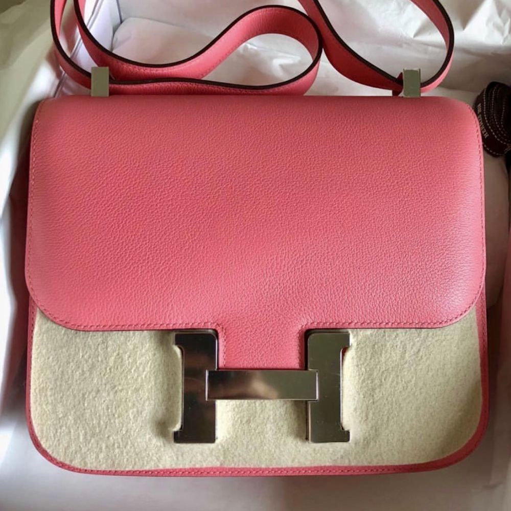 Hermès Rose Azalee Constance 24cm of Evercolor leather with