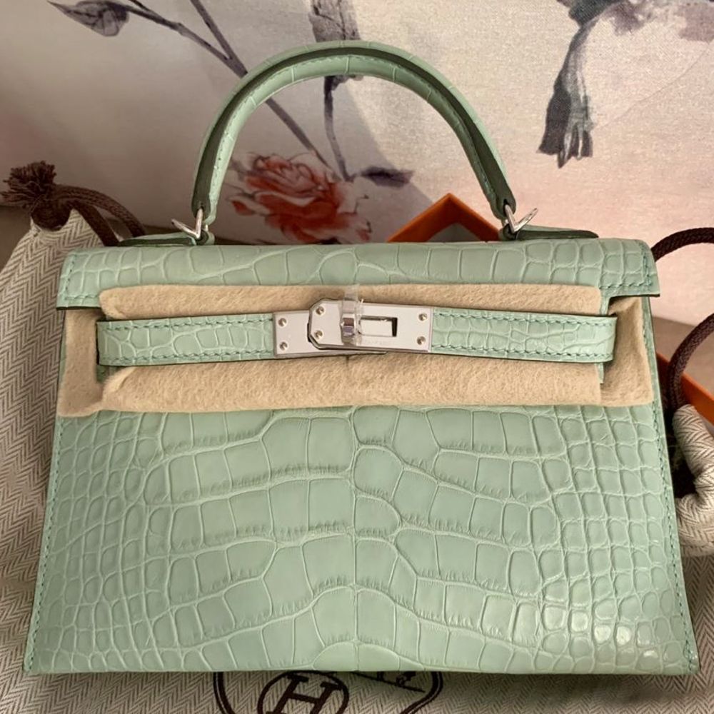 Hermès Kelly 20 Vert d'Eau Sellier Alligator Mississippi Matte Palladium Hardware PHW