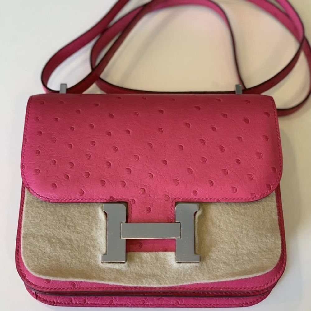 Hermès Constance 18 Rose Tyrien Ostrich Palladium Hardware PHW