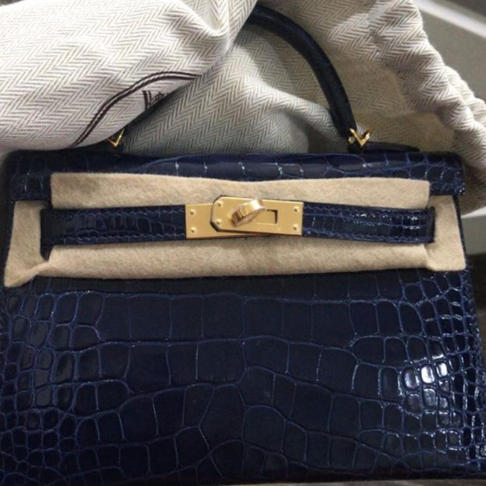 Hermès Kelly 20 Bleu Saphir Alligator Mississippi Lisse Gold Hardware GHW