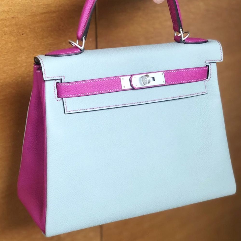 Hermès Kelly HSS 28 Gris Mouette/Rose Pourpre Togo Brushed Palladium Hardware BPHW
