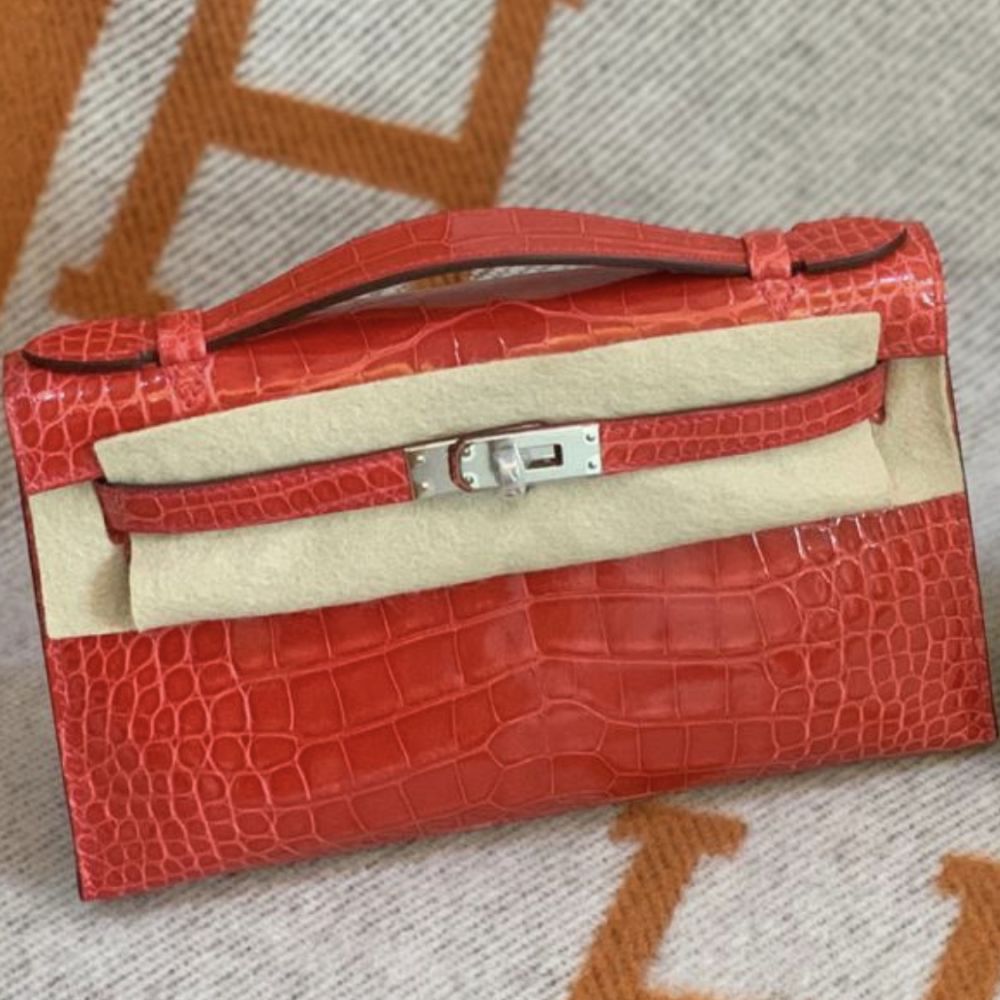 Hermès Kelly Pochette Bougainvillier Alligator Mississippi Lisse Palladium Hardware PHW