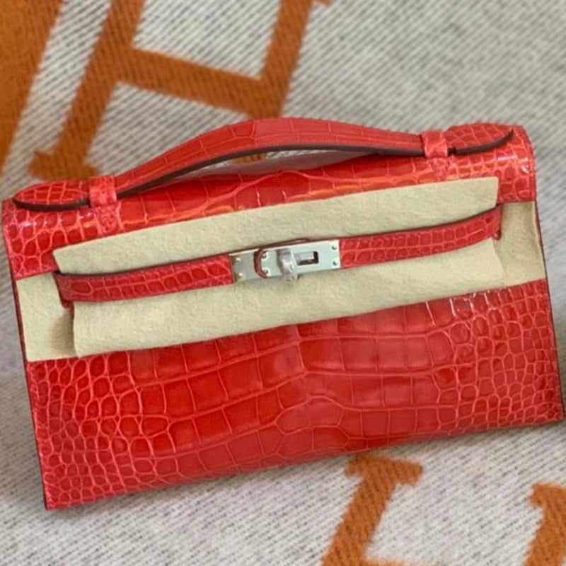 Hermès Kelly Pochette Bougainvillier Alligator Mississippi Lisse Palladium Hardware PHW