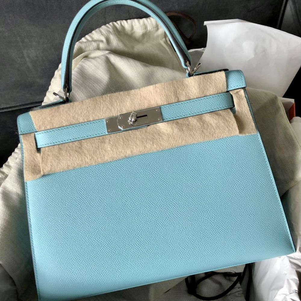 Hermès Kelly 28 Bleu Atoll Sellier Epsom Palladium Hardware PHW