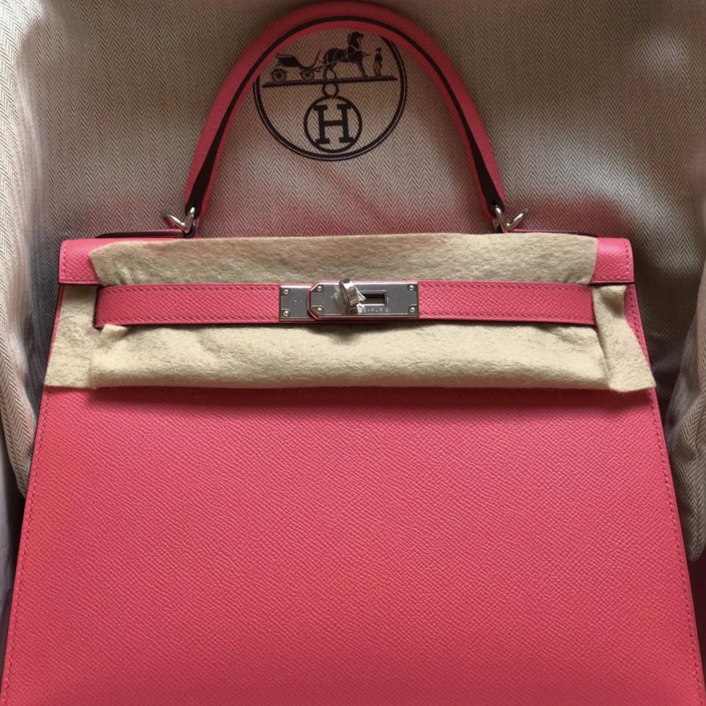 Hermès Kelly 28 Rose Azalee Sellier Epsom Palladium Hardware PHW