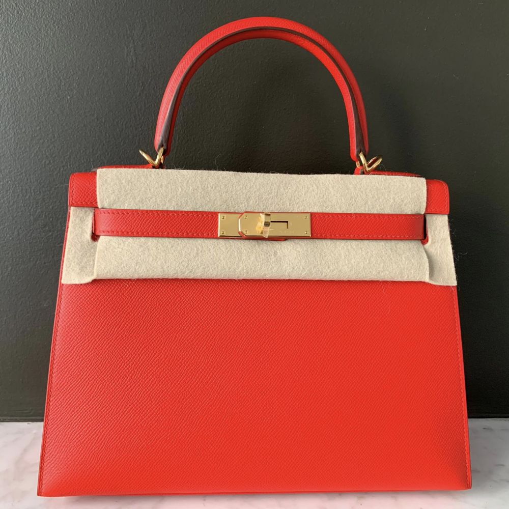 Hermès Kelly 28 Rouge de Coeur Sellier Epsom Gold Hardware GHW
