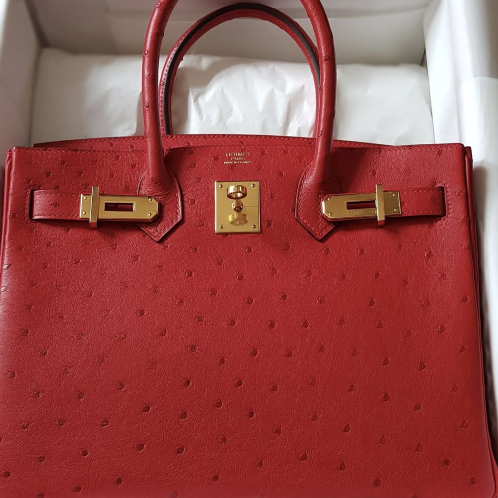 Hermès Birkin 30 Rouge Vif Ostrich Gold Hardware GHW