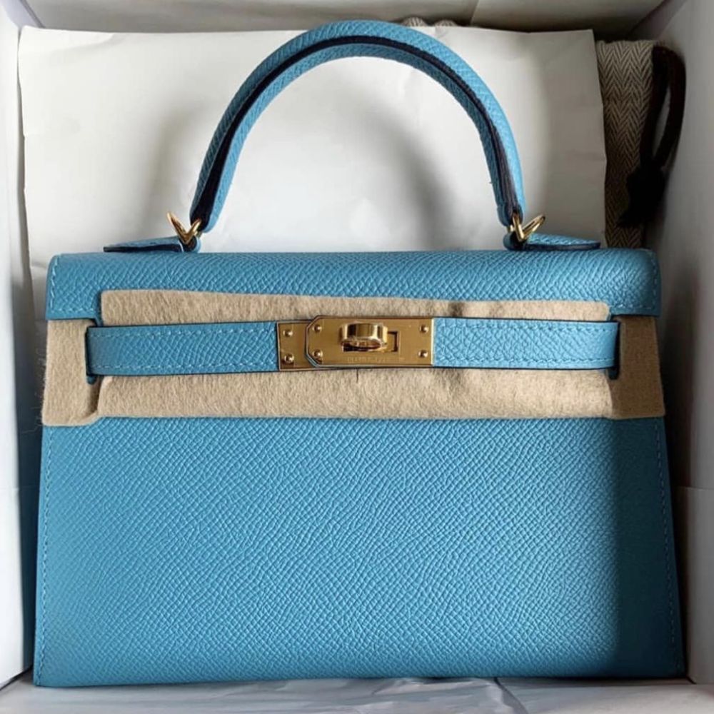 Hermes Birkin bag 25 Blue lin Epsom leather Gold hardware