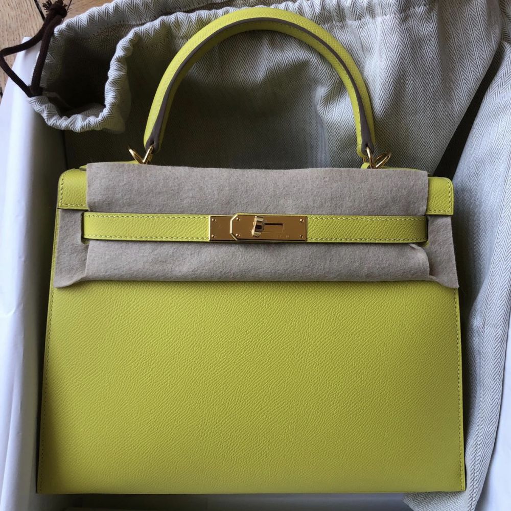 Hermès - Kelly 28cm - Lime Epsom Sellier Leather - Gold Hardware