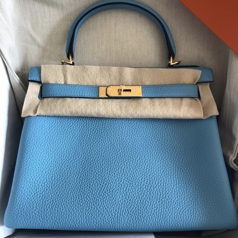 Hermès Kelly 28 Bleu du Nord Taurillon Clemence Gold Hardware GHW