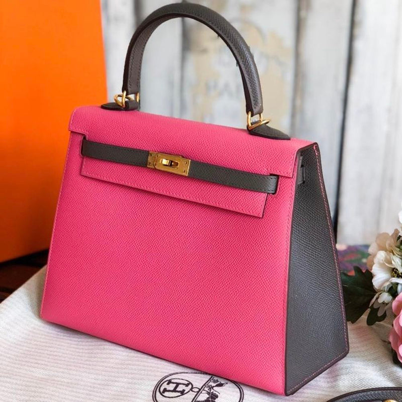 Hermès Kelly HSS 25 Rose Azalee/Gris Etain Epsom Gold Hardware GHW