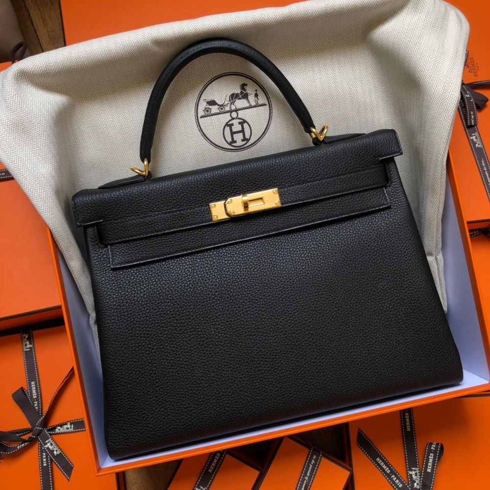 Hermes Kelly Handbag Orange Box Calf with Gold Hardware 28 Orange