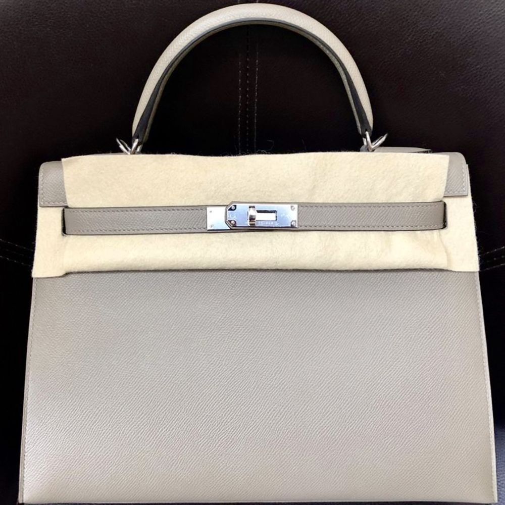 Hermès Kelly 32 Gris Asphalte Sellier Epsom Palladium Hardware PHW