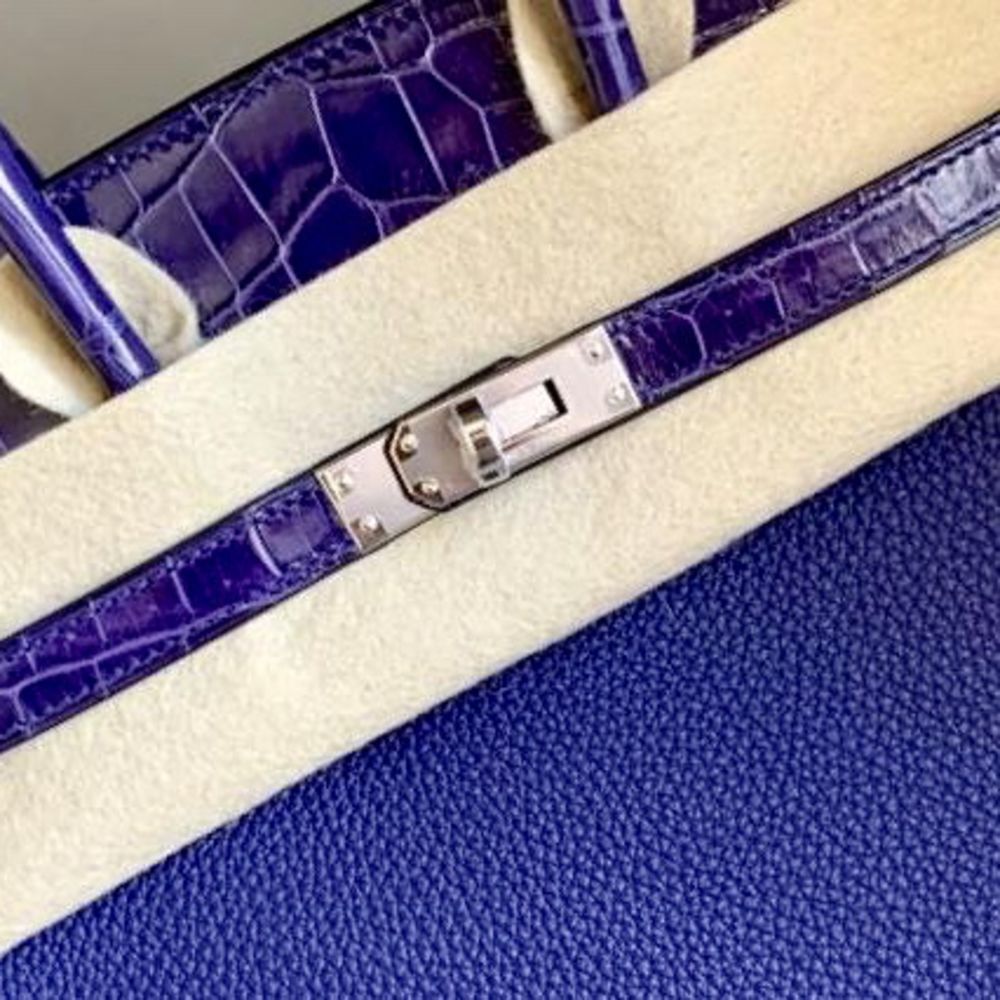 Hermès Birkin Limited Edition 25 Bleu Encre Touch Togo Crocodile Niloticus Lisse Palladium Hardware PHW