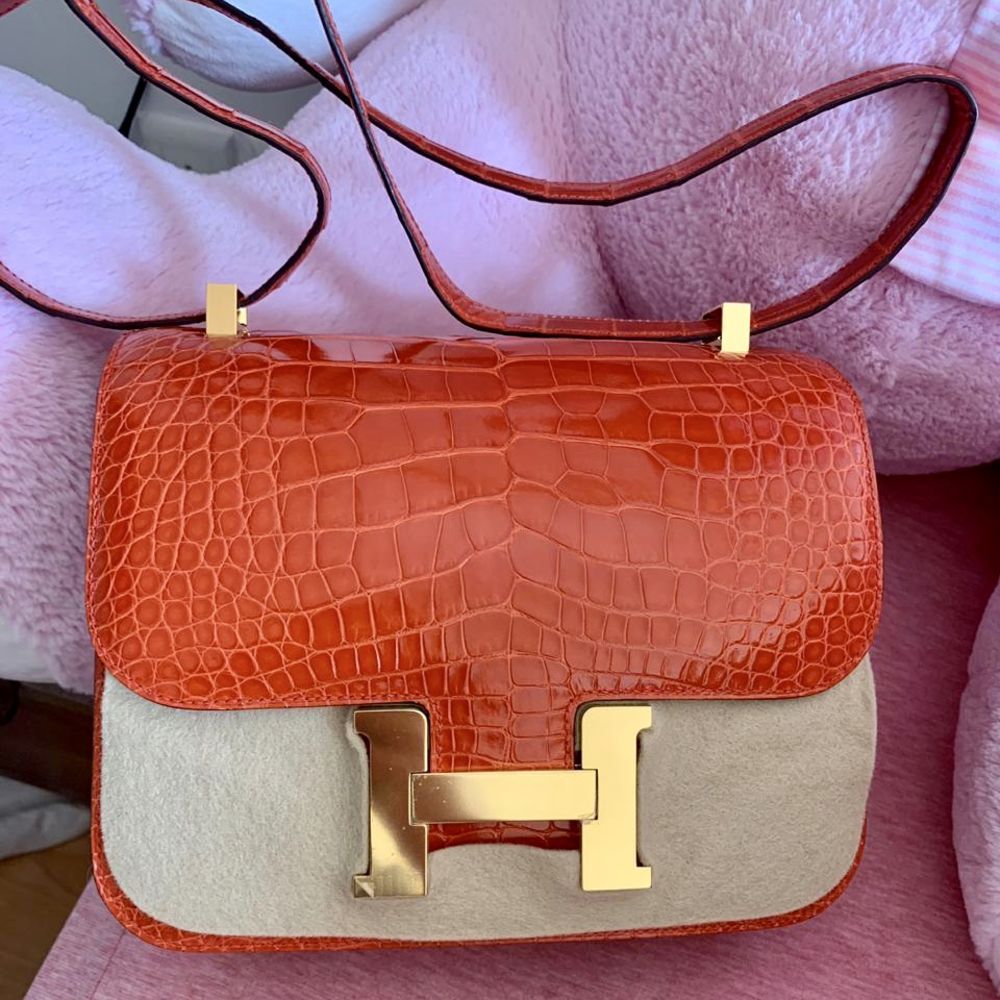 Hermès Constance 24 Orange Poppy Alligator Mississippi Lisse Gold Hardware GHW