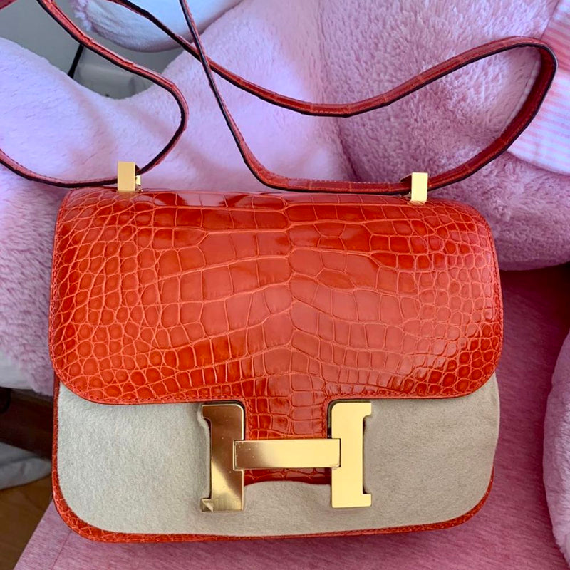 Hermès Constance 24 Orange Poppy Alligator Mississippi Lisse Gold Hardware GHW