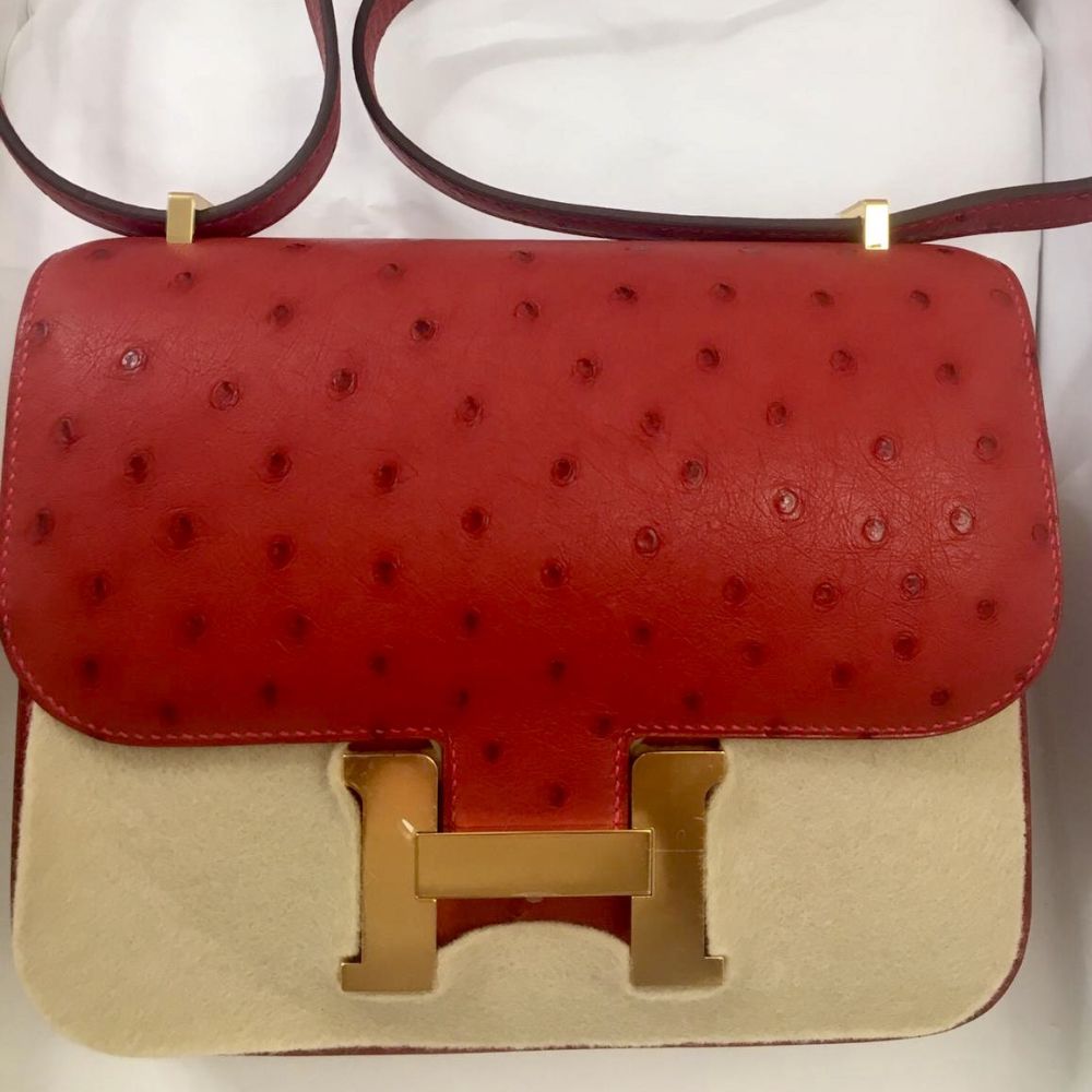 Hermès Constance 18 Rouge Vif Ostrich Gold Hardware GHW