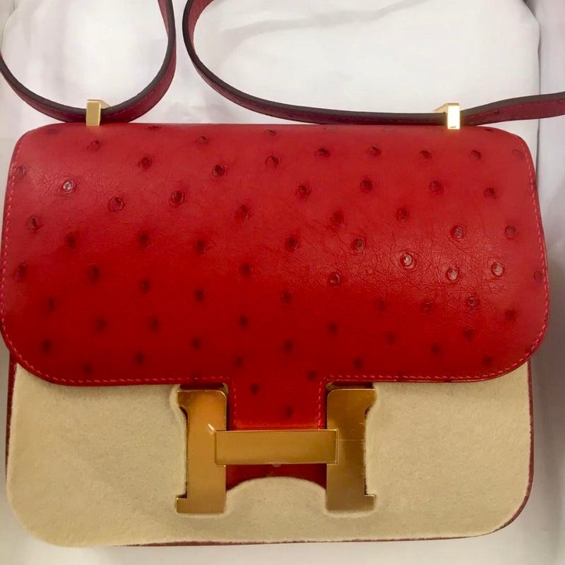 Hermès Constance 18 Rouge Vif Ostrich Gold Hardware GHW