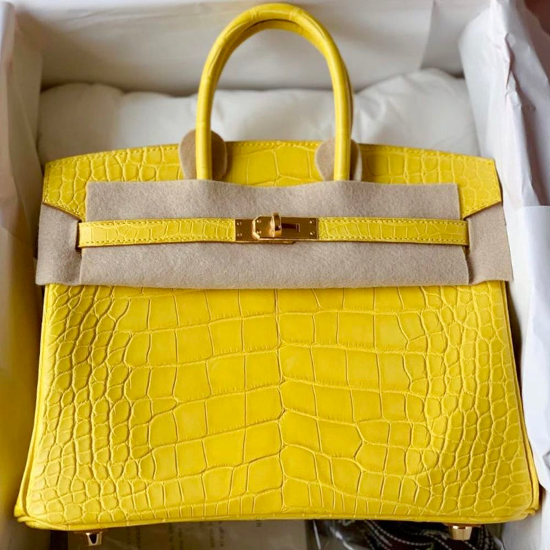 Hermès Birkin 25 Mimosa Alligator Mississippi Matte Gold Hardware GHW