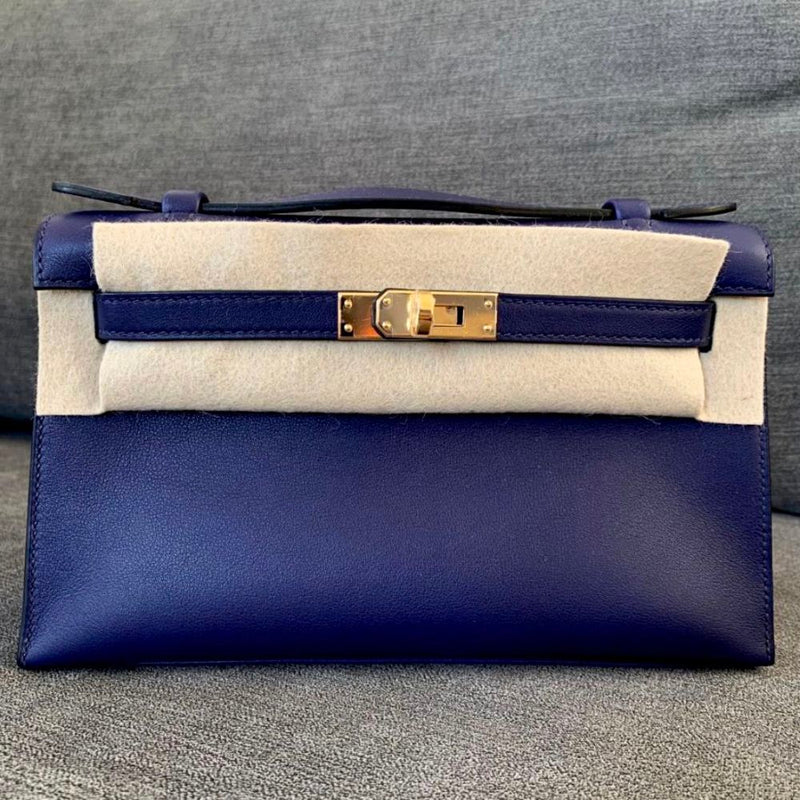 Hermès Kelly Pochette Bleu Encre Swift Gold Hardware GHW
