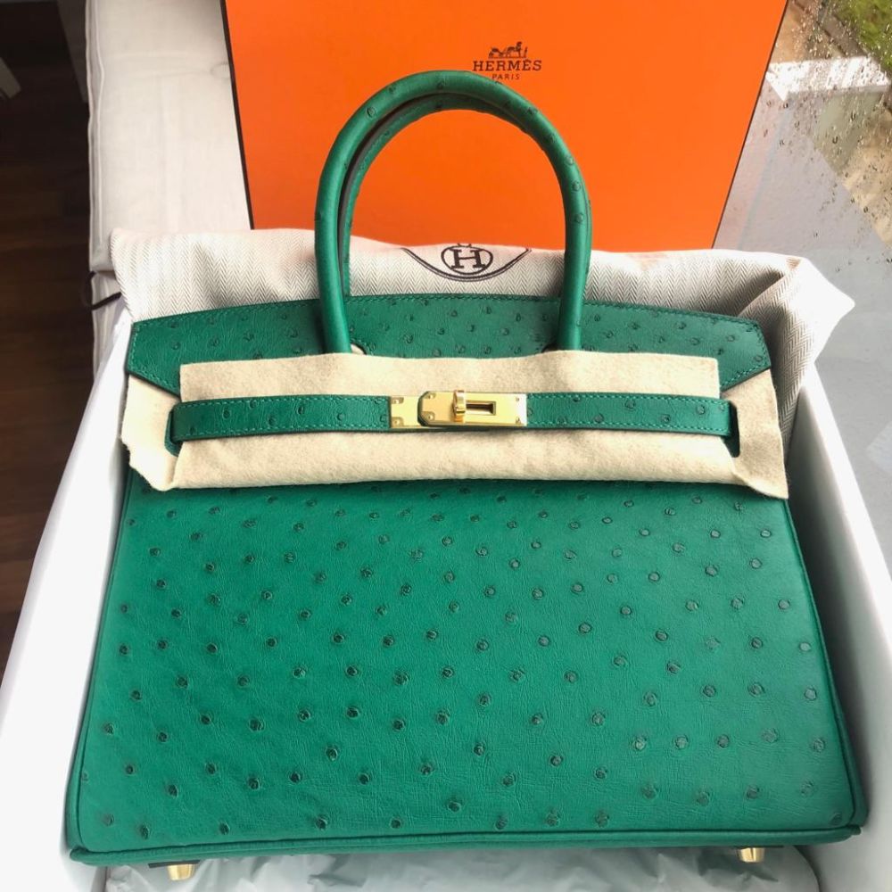 Hermes Birkin Handbag Green Ostrich with Gold Hardware 30 Green 2019591