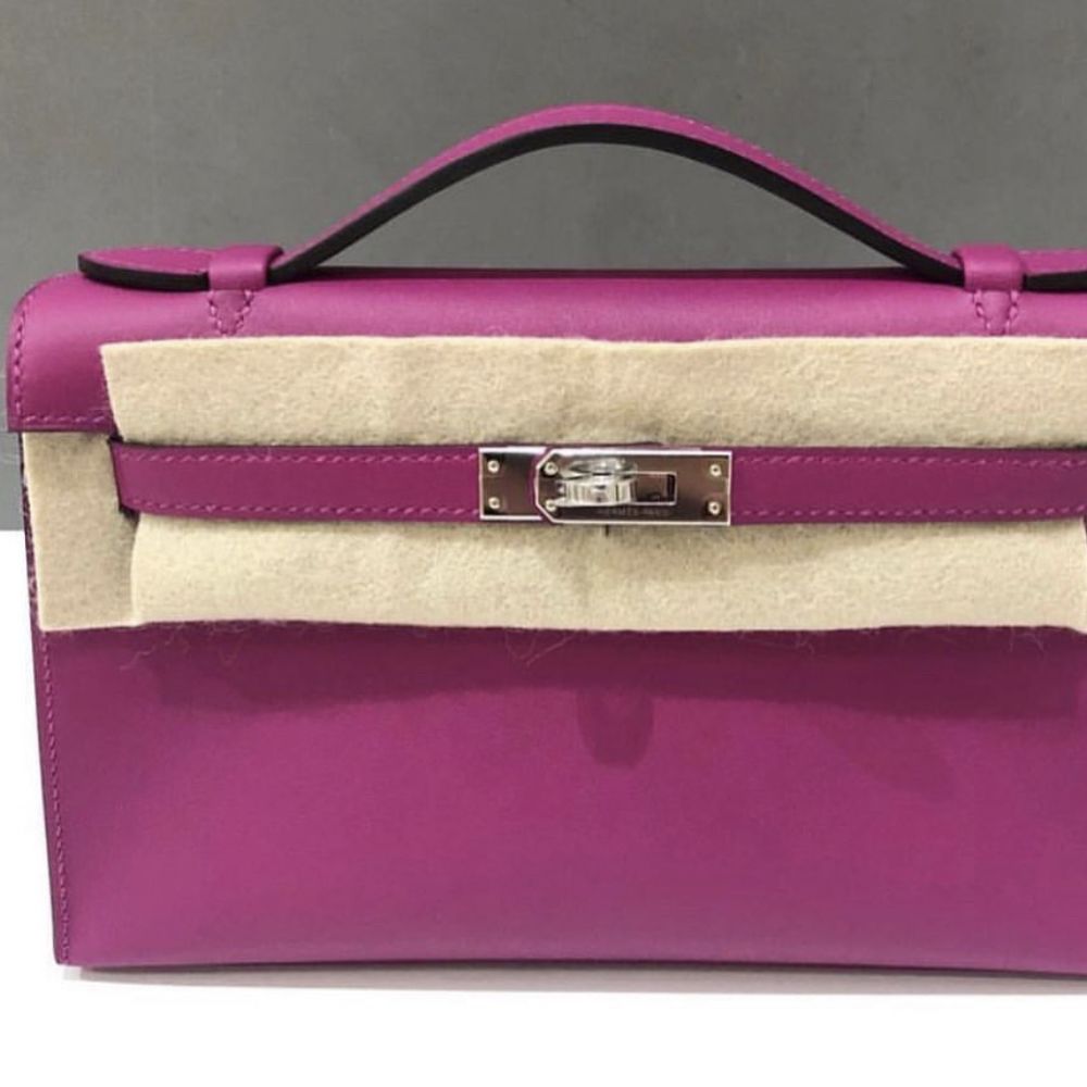 Hermès Kelly Pochette Rose Pourpre  Palladium Hardware PHW