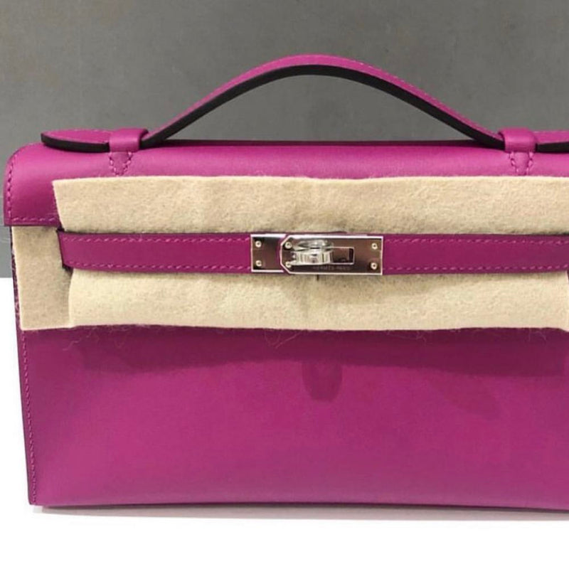 Hermès Kelly Pochette Rose Pourpre  Palladium Hardware PHW
