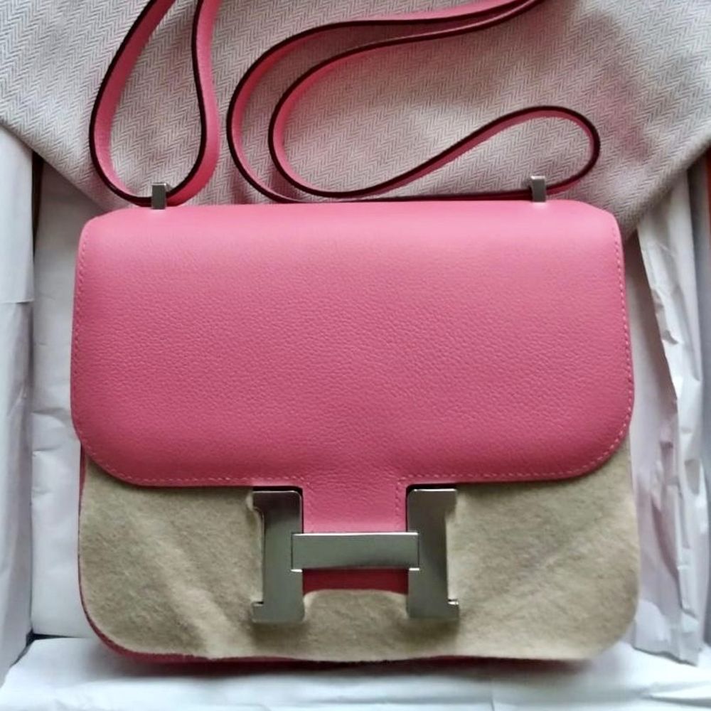Hermès Constance 18 Rose Azalee Evercolor Palladium Hardware PHW