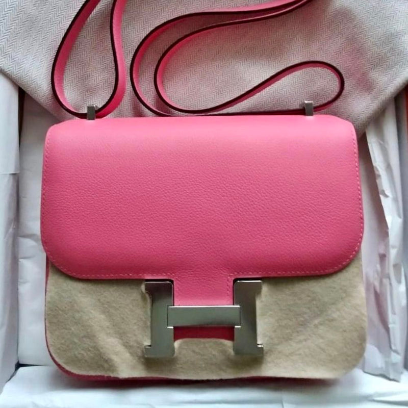 Hermès Constance 18 Rose Azalee Evercolor Palladium Hardware PHW