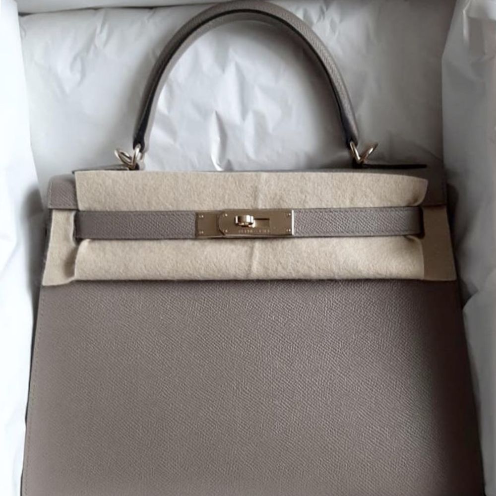 Hermès Kelly HSS 28 Gris Asphalte/Gris Perle Sellier Epsom Permabrass Hardware PER