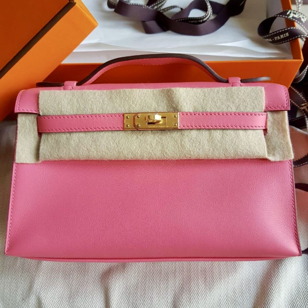 Hermès Kelly Pochette Rose Azalee Swift Gold Hardware GHW