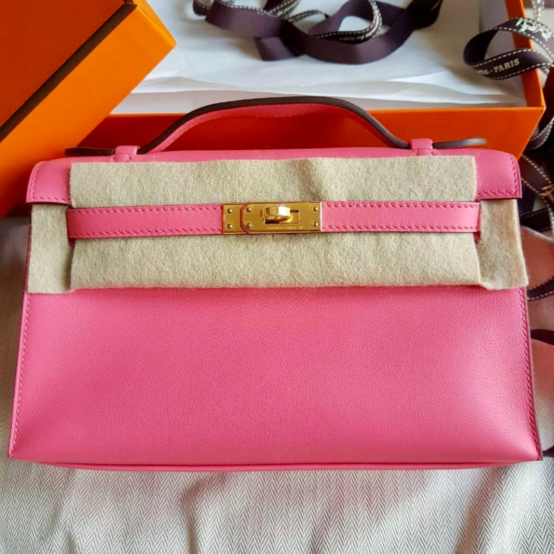 Hermès Kelly Pochette Rose Azalee Swift Gold Hardware GHW