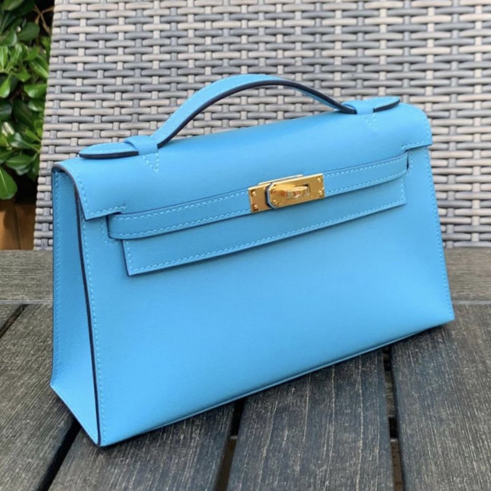 Hermès Kelly Pochette Bleu du Nord Swift Gold Hardware GHW