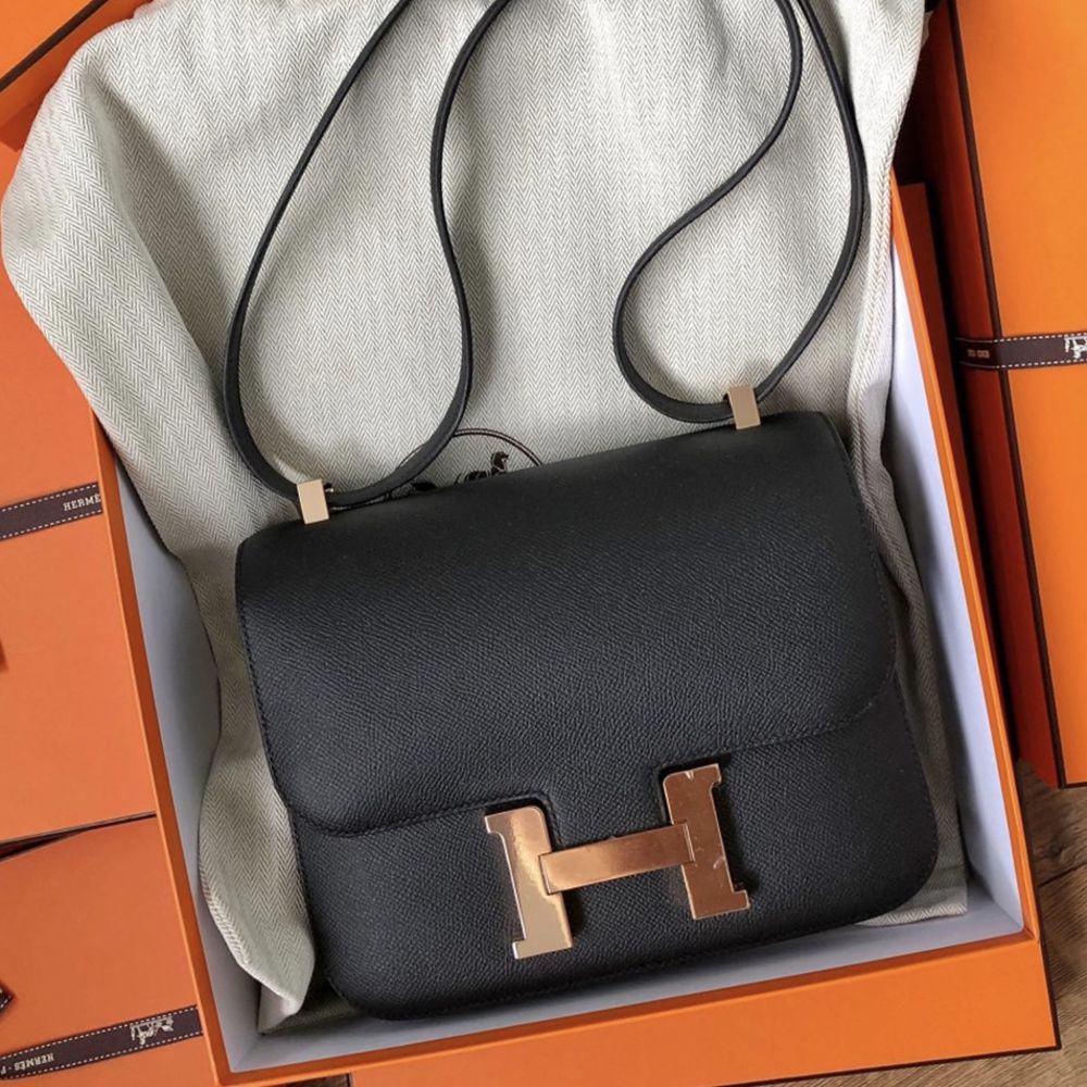 Hermès Constance 24 Noir (Black) Epsom Rose Gold Hardware RGHW