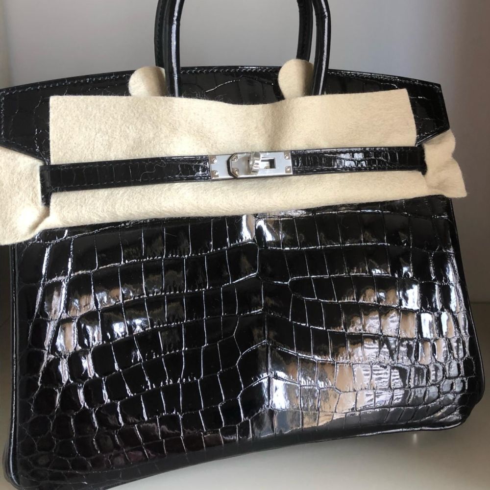 Hermès Birkin 25 Noir (Black) Crocodile Niloticus Lisse Palladium Hardware PHW