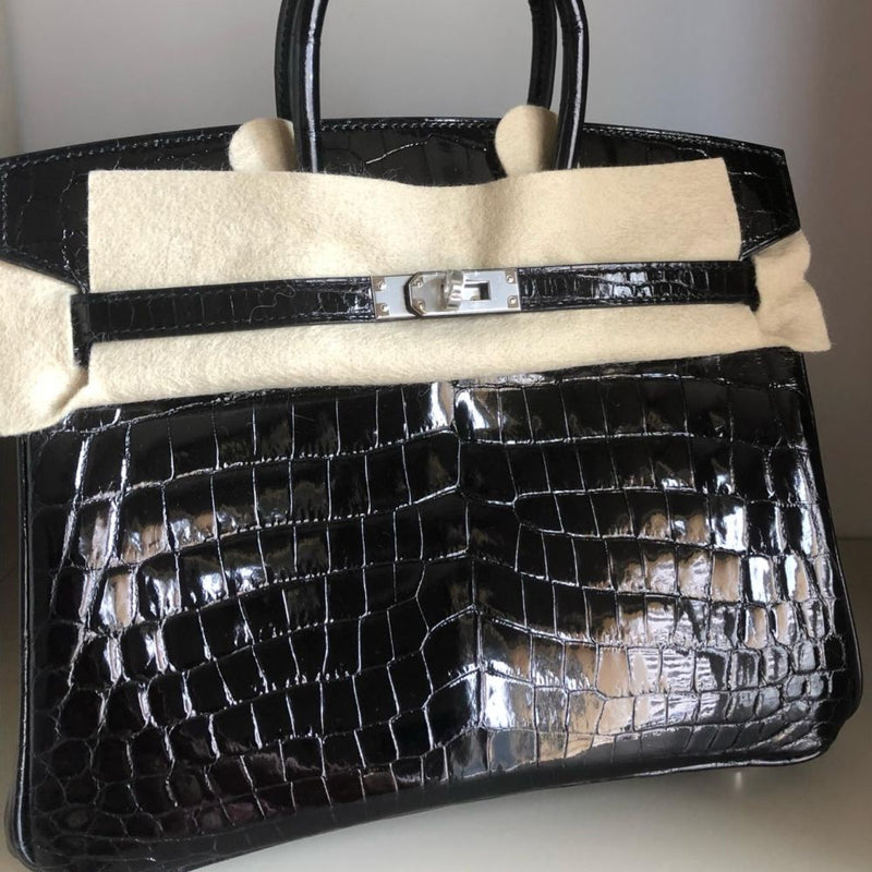 Hermès Birkin 25 Noir (Black) Crocodile Niloticus Lisse Palladium Hardware PHW