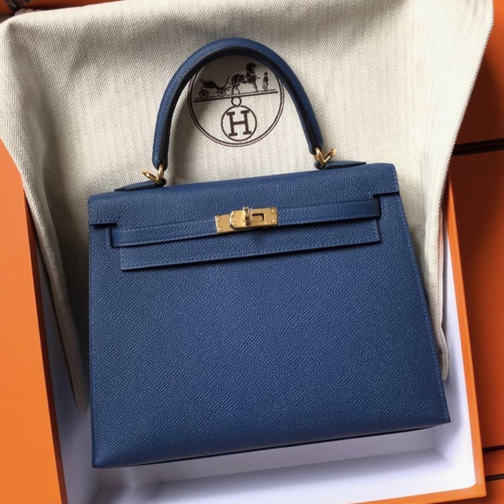 Hermès Kelly 25 Sellier Blue Celeste Epsom Gold Hardware