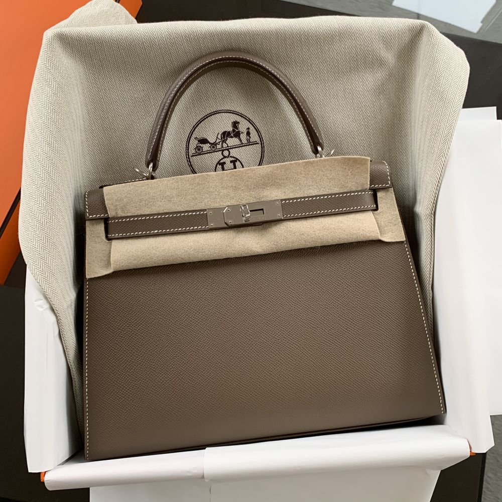 Holy Grail* Hermes Kelly 28 Sellier Handbag Etoupe Epsom Leather With –  Bags Of Personality