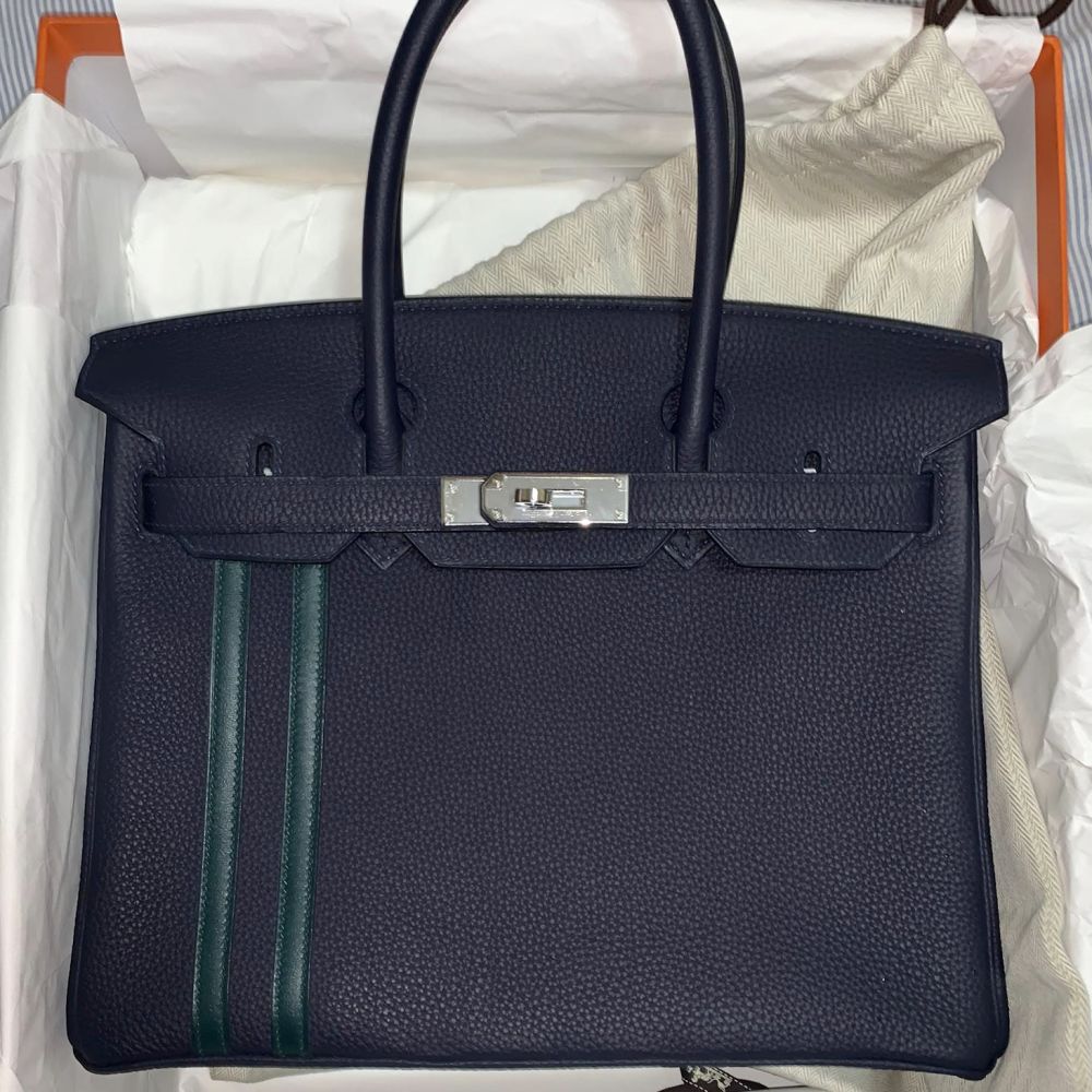 Hermès Birkin Limited Edition 30 Bleu Nuit/Vert Cyprès Officier Togo Palladium Hardware PHW