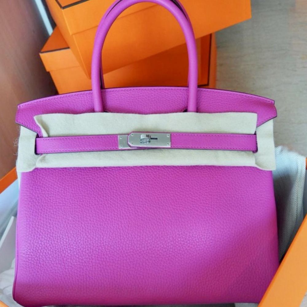 Hermes Birkin Handbag Pink Clemence with Palladium Hardware 30