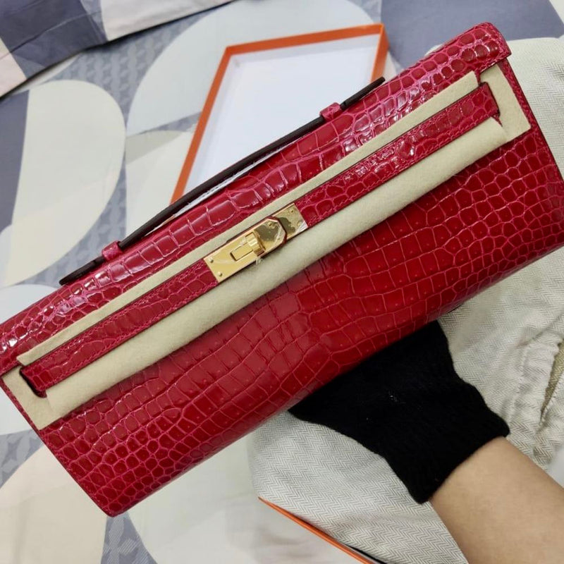 Hermès Kelly Cut Braise Crocodile Niloticus Lisse Gold Hardware GHW